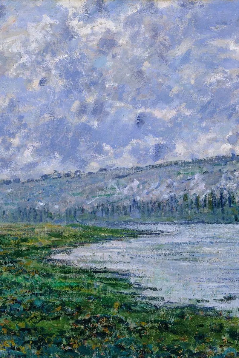 Download free and high-quality photo of the painting of the lush forests by the sea by Monet 