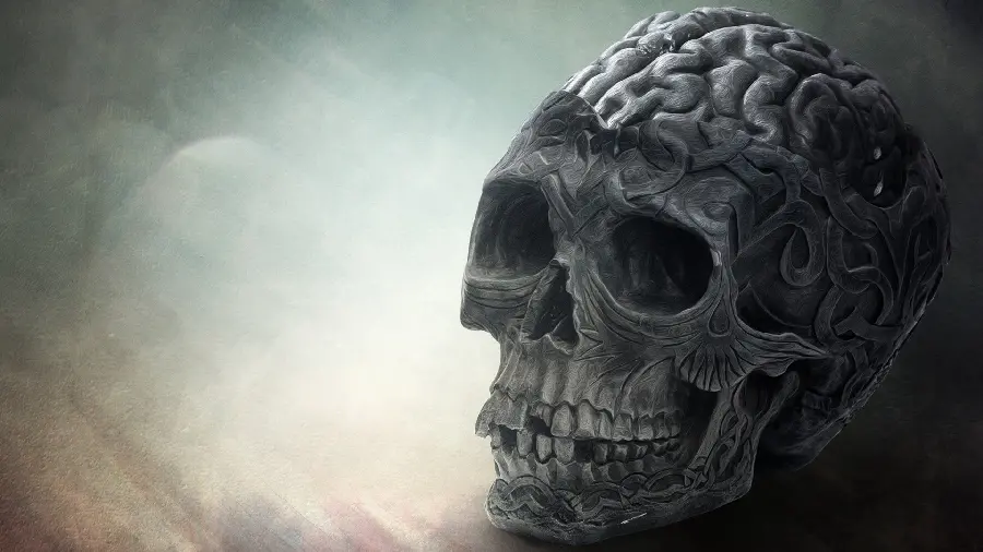 A terrifying digital image of a human skull skeleton