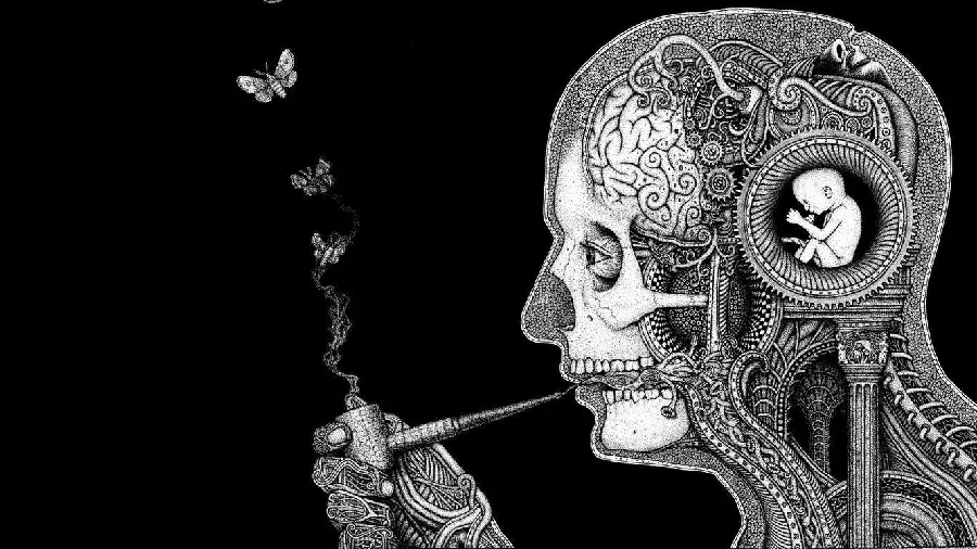 Wallpaper in a special and sad design with the theme of black surrealism