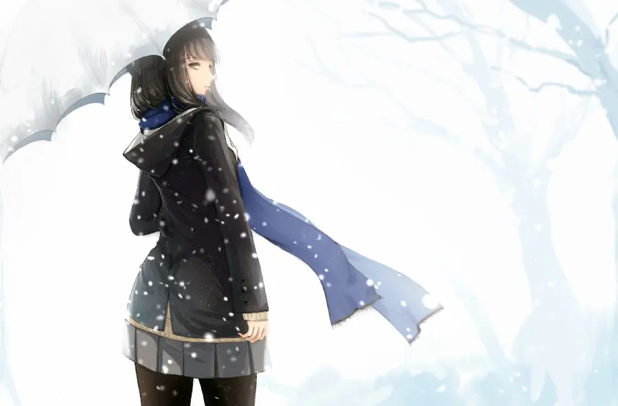 Beautiful anime girl profile picture with a snow umbrella