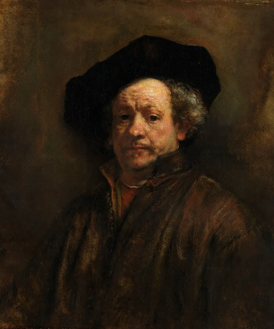 Photo of a self-portrait painting by the Dutch painter Rembrandt