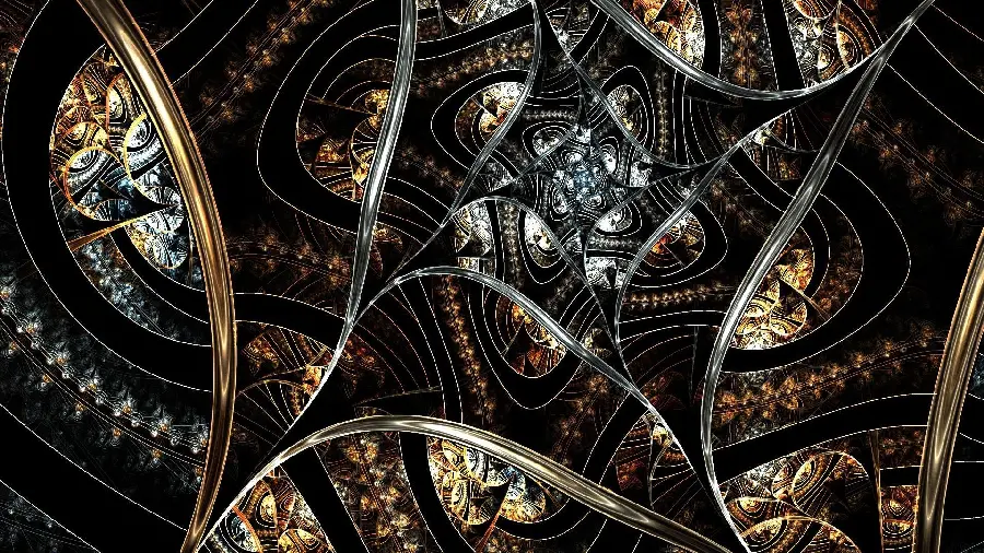 Abstract gold and silver fractal photo on a stylish black background