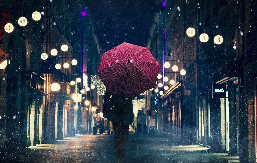 Download photo of a girl with a red umbrella in her hand High quality 