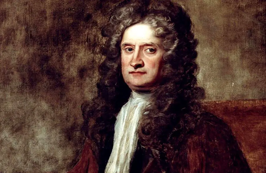Simple graphic design photo of Isaac Newton, a mathematician from England 