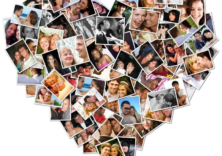 Stylish and special photo collage and heart design with flower photos