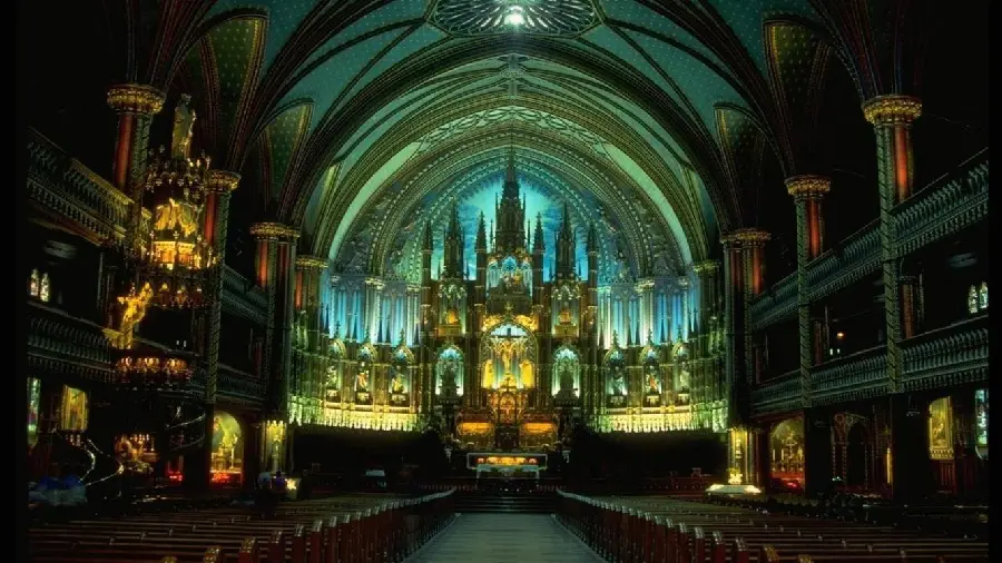 Wallpaper of the Gothic Cathedral from the inside with creative and strict architecture
