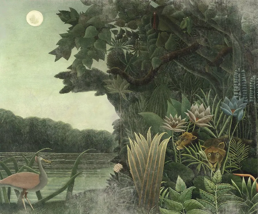Stock image of the most beautiful painting by Henri Rousseau for printing carpets and decorative paintings 