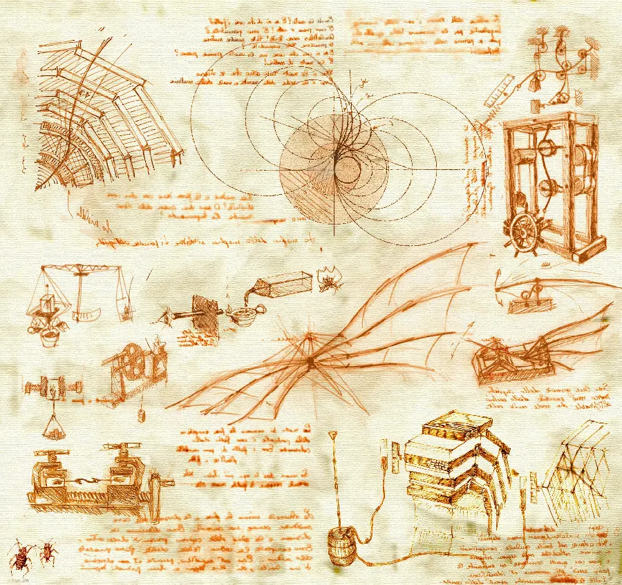 High quality image of the initial drawing of Leonardo da Vinci's famous theory 