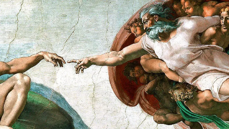 Download the fresco or mural painting of the Creation of Adam by the Italian architect and painter Michelangelo