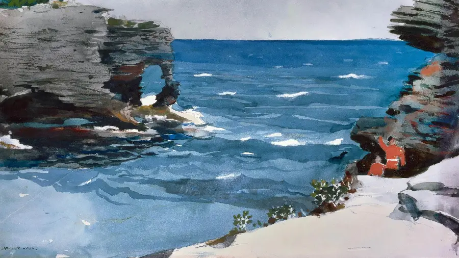 Painting Rocky Beach, Bermuda watercolor by Winslow Homer, 1900