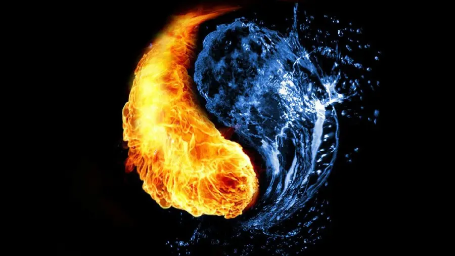 Conceptual and magical wallpaper of Yinyang, cool water and hot fire