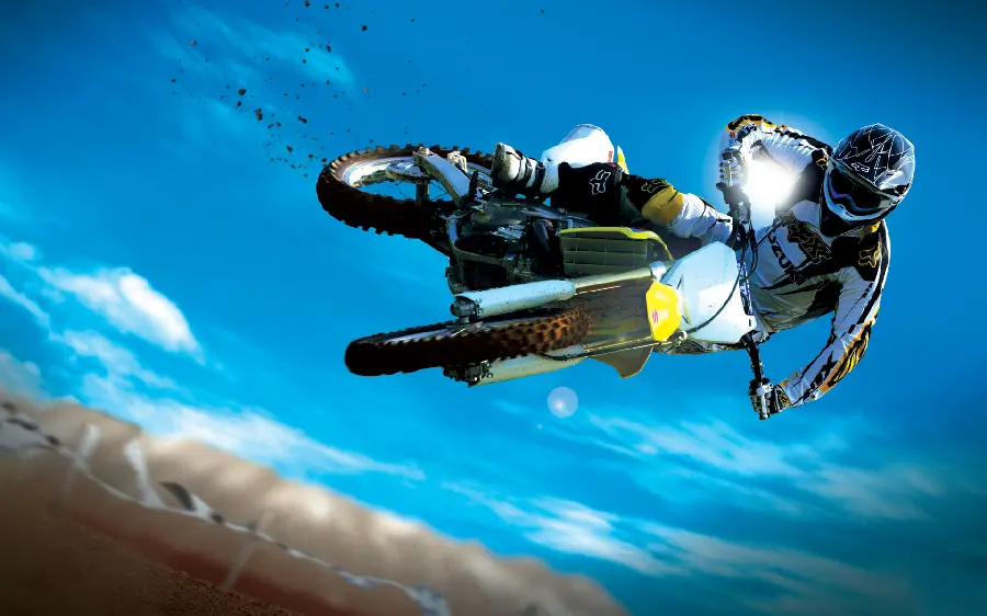 Exciting motocross jumps on the racetrack in 4k quality