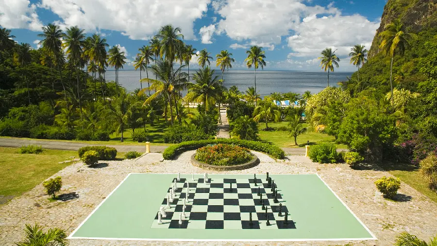 Very interesting high-resolution wallpaper of chess with a natural landscape