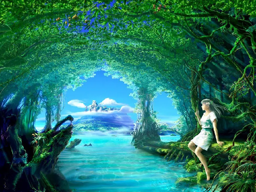 The most viewed image of a beautiful and attractive girl painting in a dreamy green place
