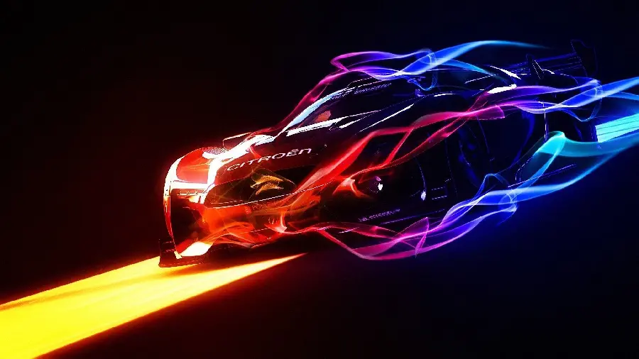 Download the most beautiful photo of a colorful, fast electric car with a black background