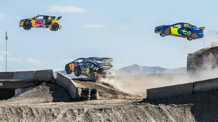 Boyish wallpaper of very high jumps of rallycross cars