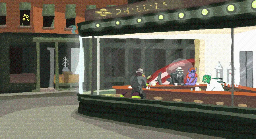 ArtStation Artwork Futurama Meets Nighthawks Edward Hopper