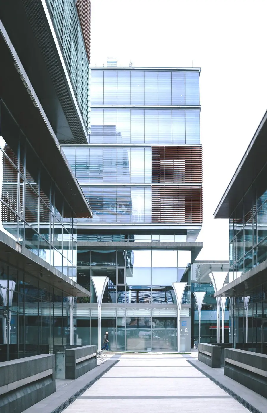 Transparent glass facade with glass material in classic facade