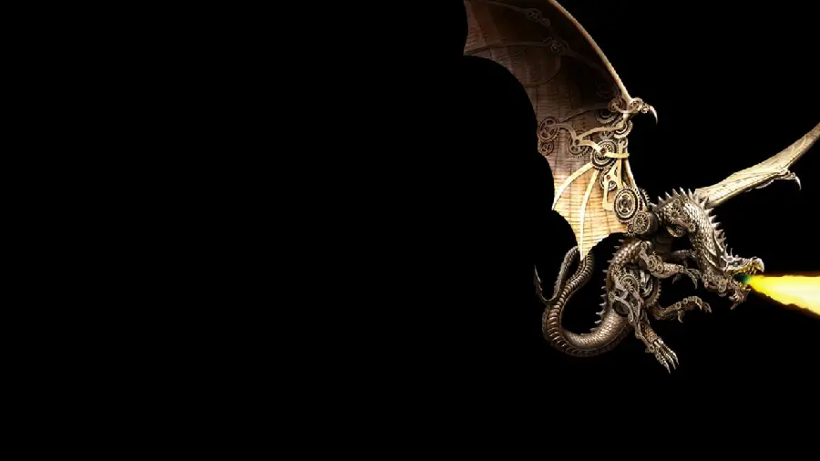 Photo of an angry dragon flying with a black background 
