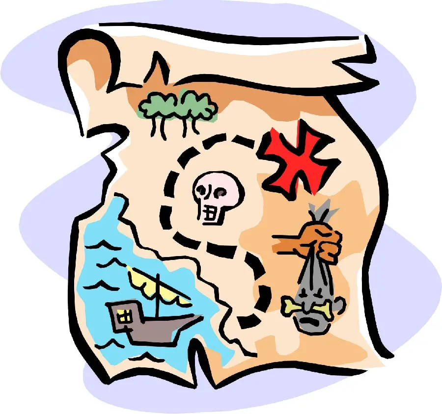 Creative computer drawing photo of animated and cartoon treasure map 