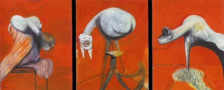 Photo of Francis Bacon's painting Three Studies for Figures at the Base of a Crucifixion