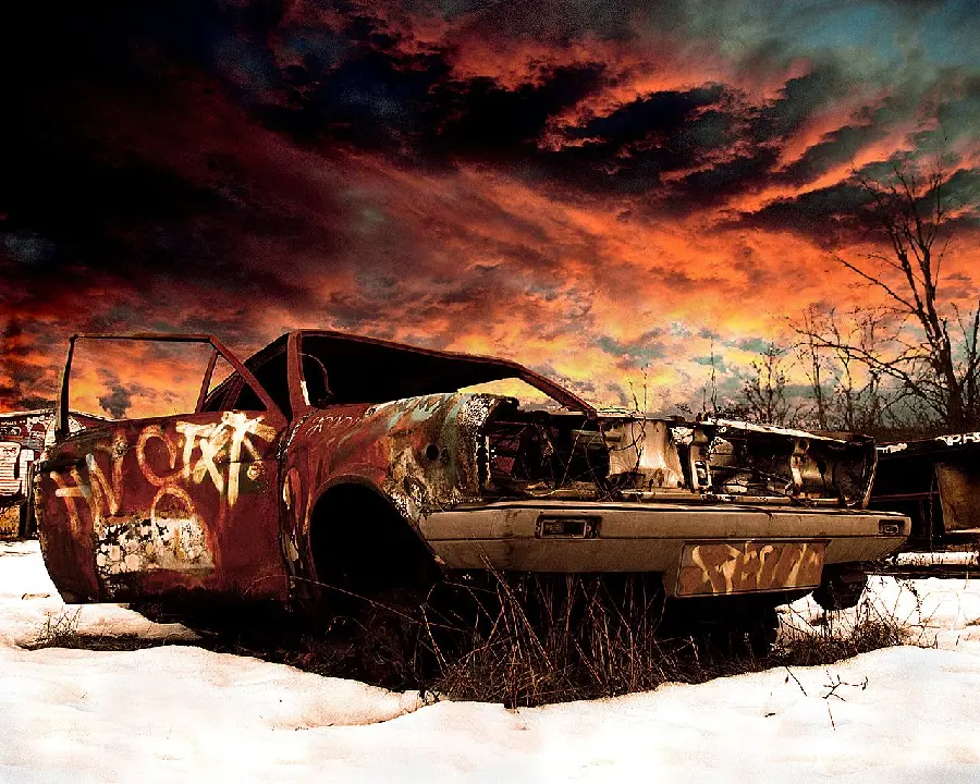 Wallpaper for special people with an old car without glass
