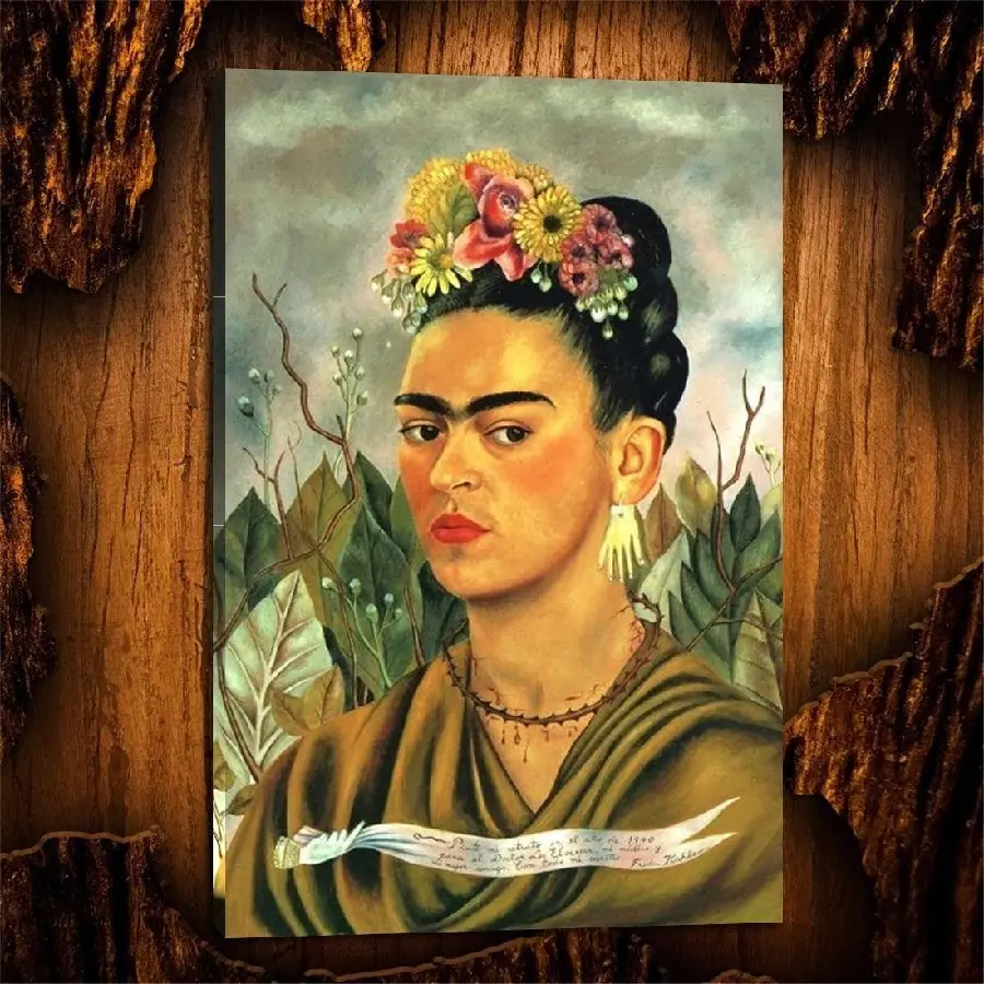Painting Frida Kahlo Self-portrait with a thorn necklace Mexican painter Contemporary art history