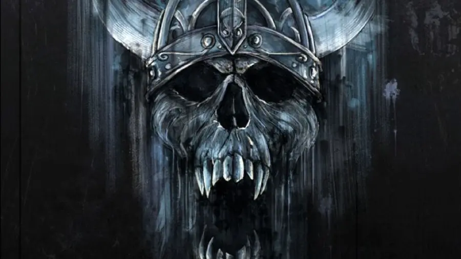 Scary wallpaper of a human skull with a scary evil design 