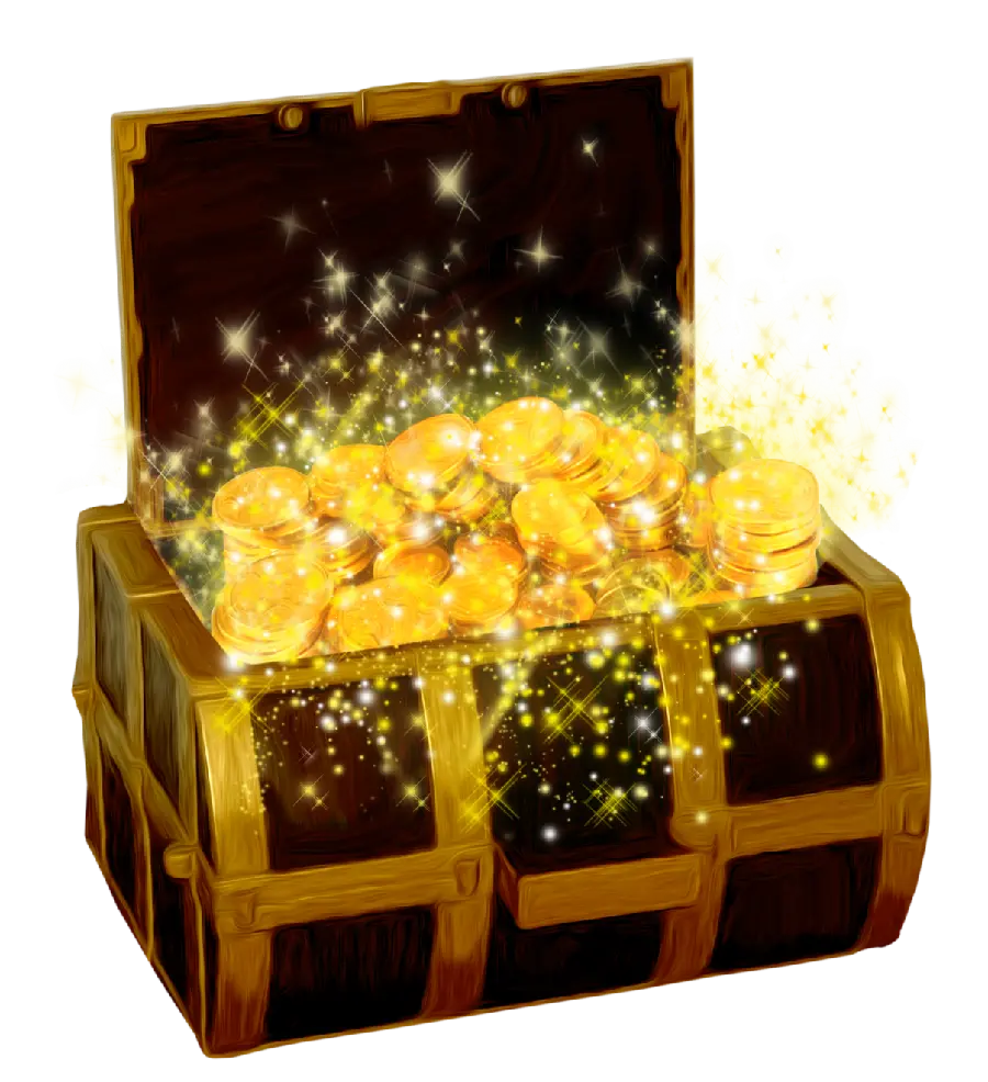 Download PNG photo of a treasure chest and gold teleported