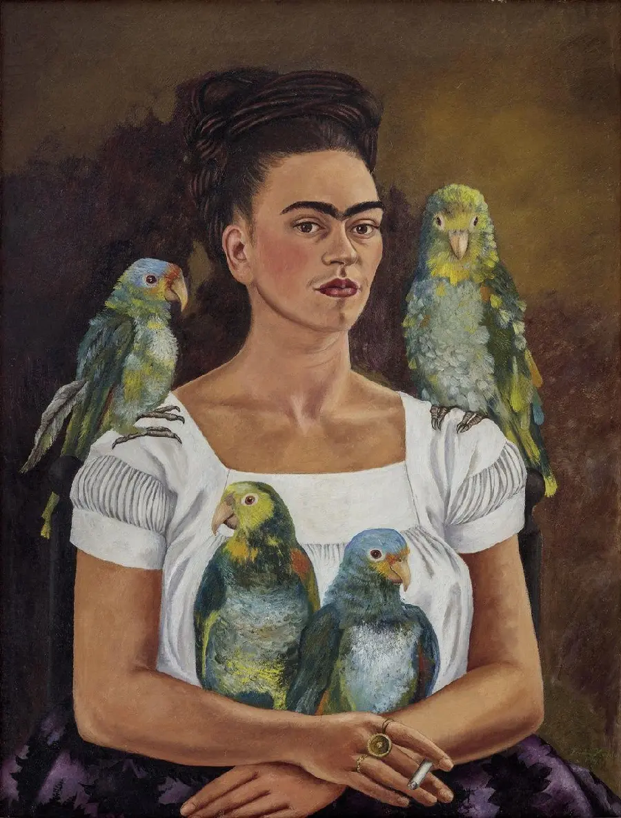Artist Painting Press Photo Frida Kahlo Me and My Parrots 1989