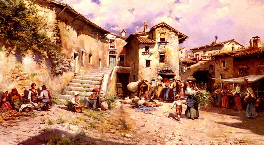 Italian painting Mariano Barbasan rural view of Los Alderores from Pueblo Rome