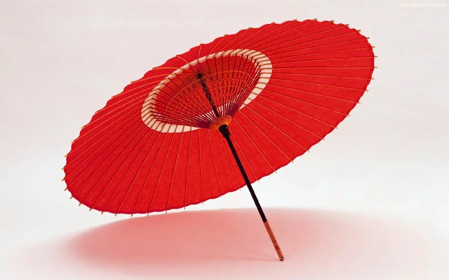 Very Beautiful Image of a Simple Red Traditional Japanese Umbrella on a White Background
