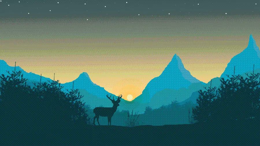 Minimalist Style Deer in the Forest Wallpaper in the Night Sky and Starry Sky