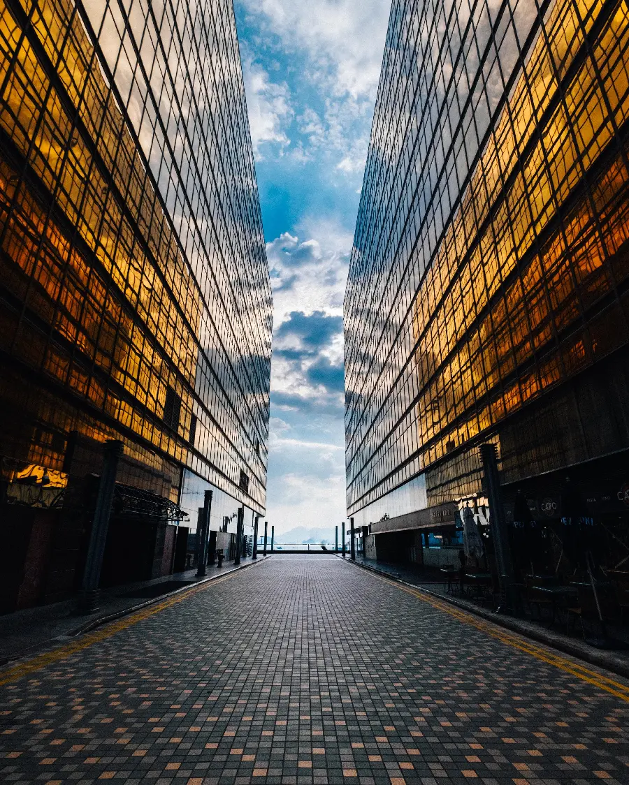 Photo of stylish and new models Exterior view of several modern buildings 