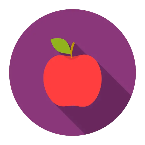 Cartoon PNG image of an apple drawing Red with purple circular background 