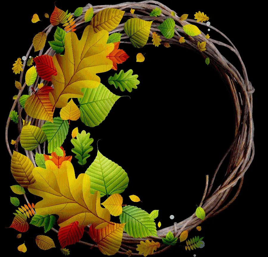 Download PNG image of frame of autumn leaves with black background
