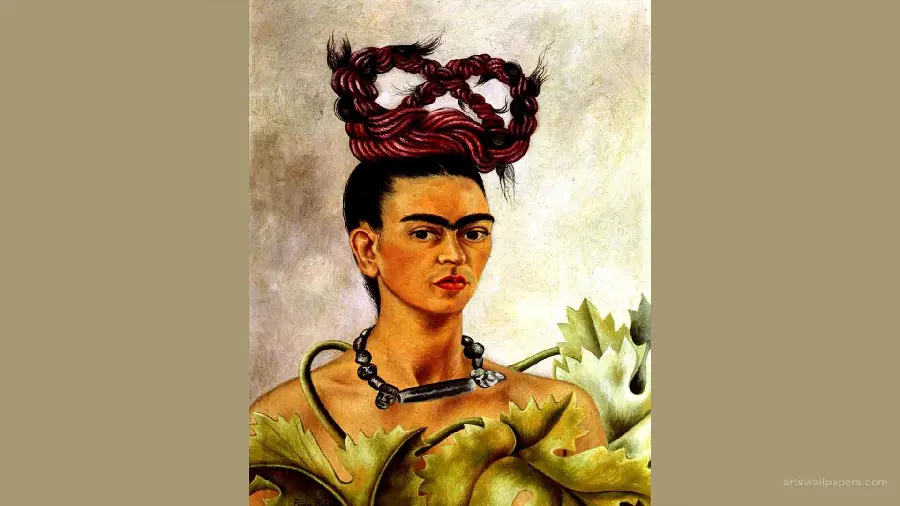Painting Frida Kahlo, Self-Portrait with a Necklace of Thorns, 1940