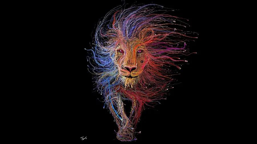 Digital and minimalist male lion image in a variety of colors