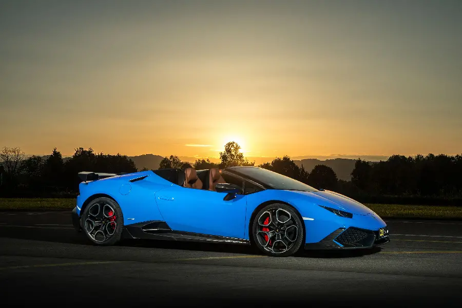 Photo of the latest Lamborghini Huracan car model in the sunset view 