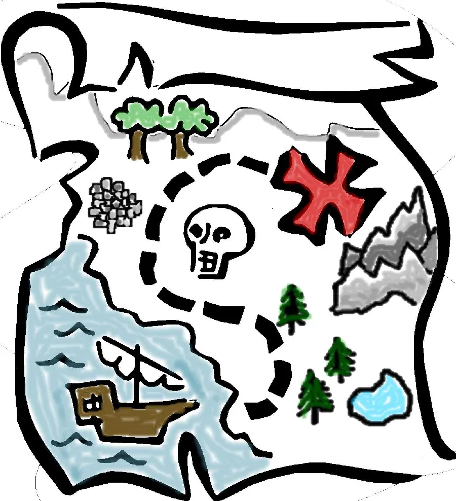 Creative and artistic drawing of pirate treasure map 