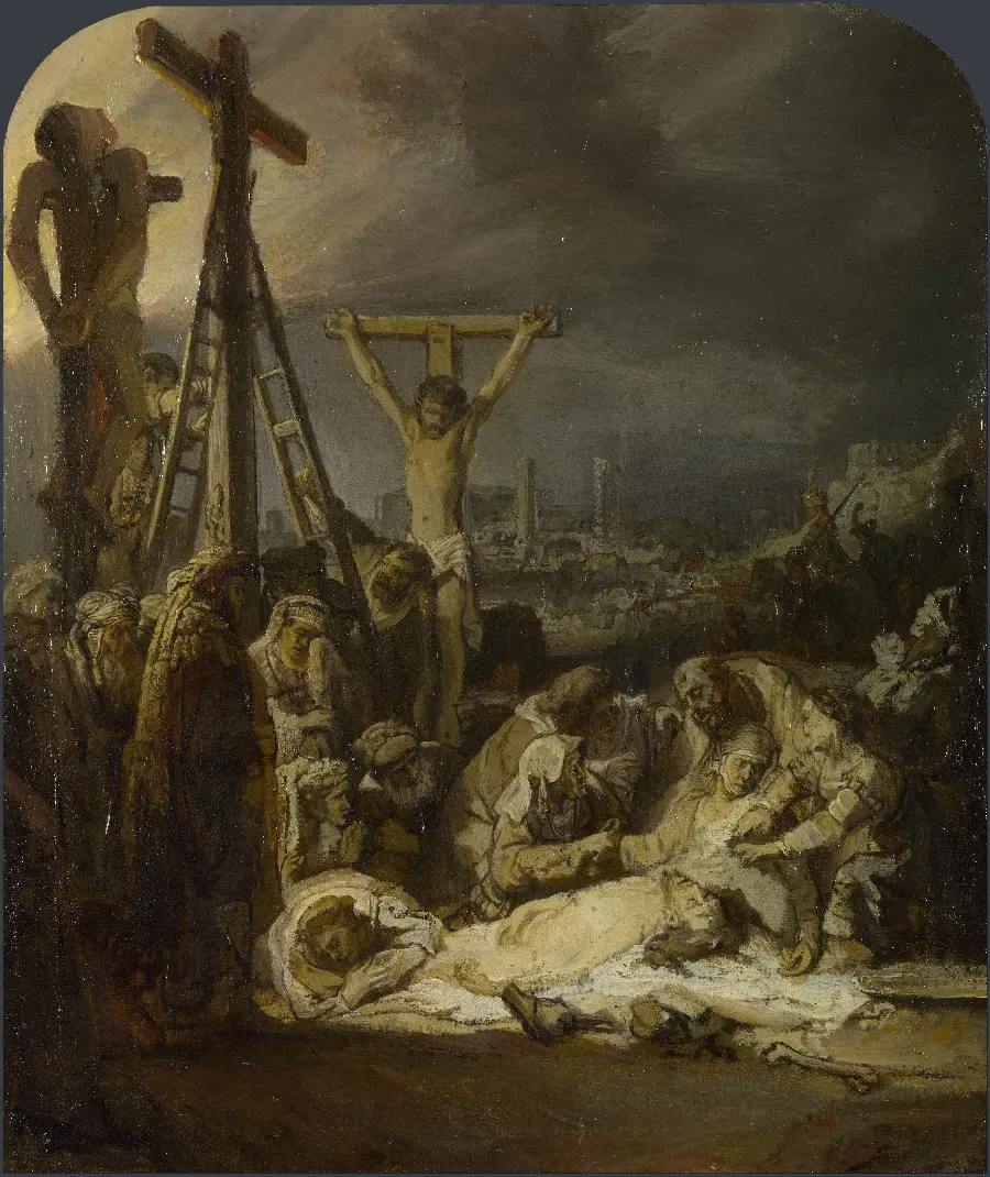 Image of the painting of the three crosses by the famous artist Rembrandt