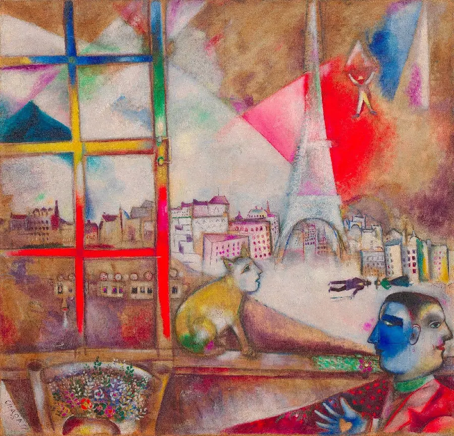 Photo of Chagall's painting called Paris from behind the window 1913