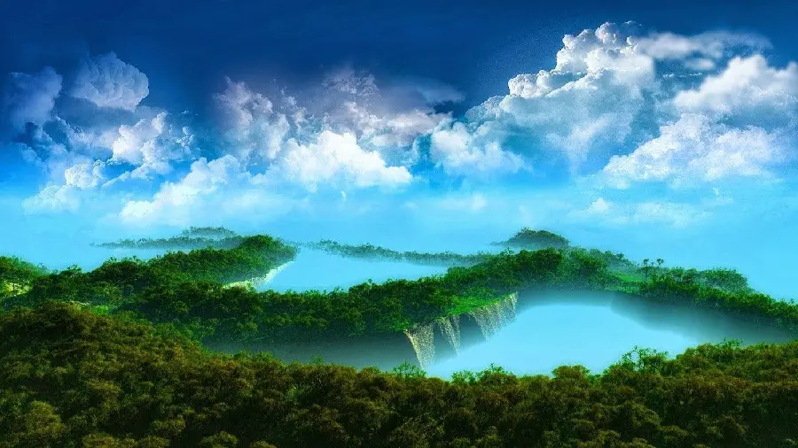 Fantasy and Dreamy Background Image of Lush Nature and Clear Water in Surreal Style