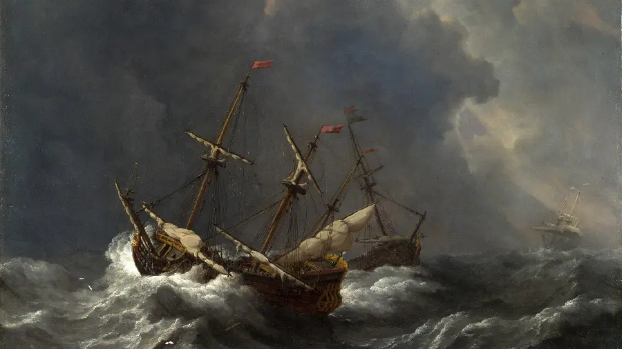 Famous Renaissance painting of fishermen in a storm in high quality 