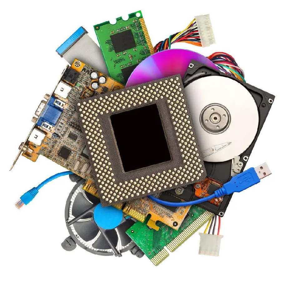 Image of electronic components of computer hardware and computer