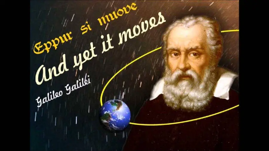 Photo of Galileo Galilei, the famous Italian physicist with text