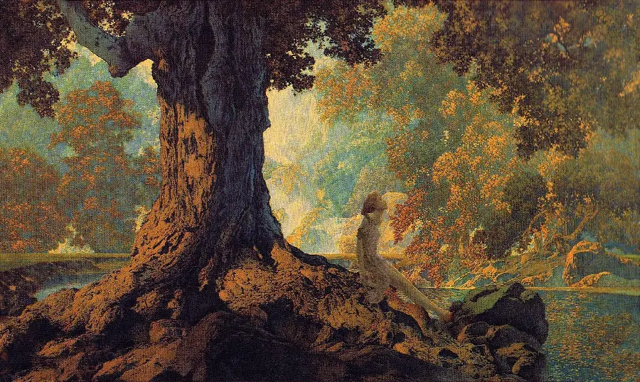 Photo of a painting by Maxfield Parrish drawn from nature 