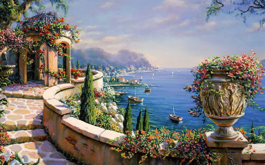 Italian painting of the Mediterranean coast Passage Piotre