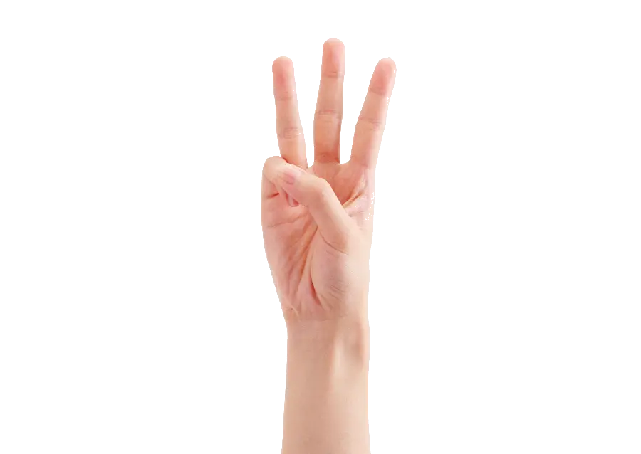 Download PNG image of a hand in the position of the number three