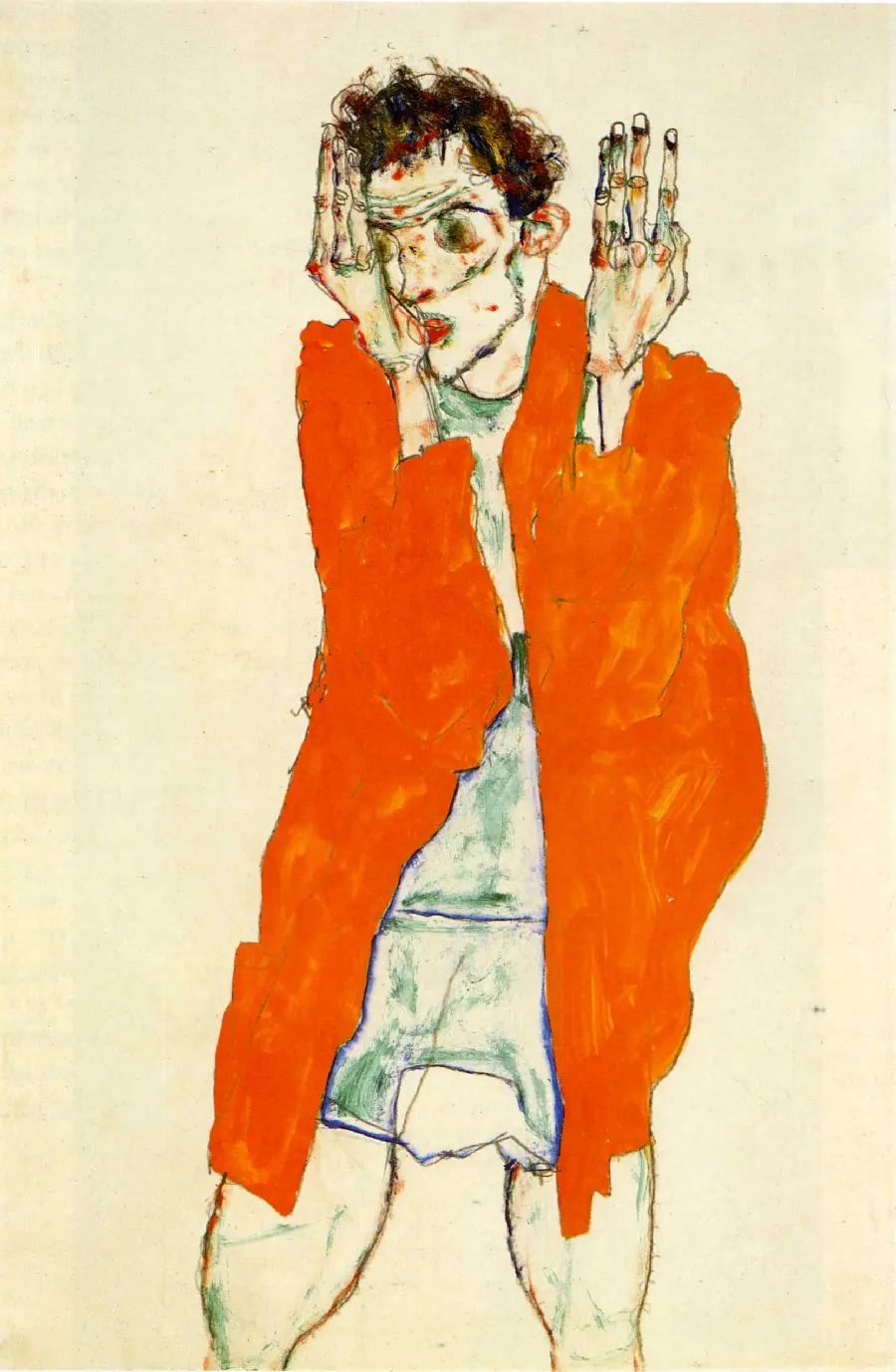 A painting of a man in an orange suit by the Austrian painter Egon Schiele